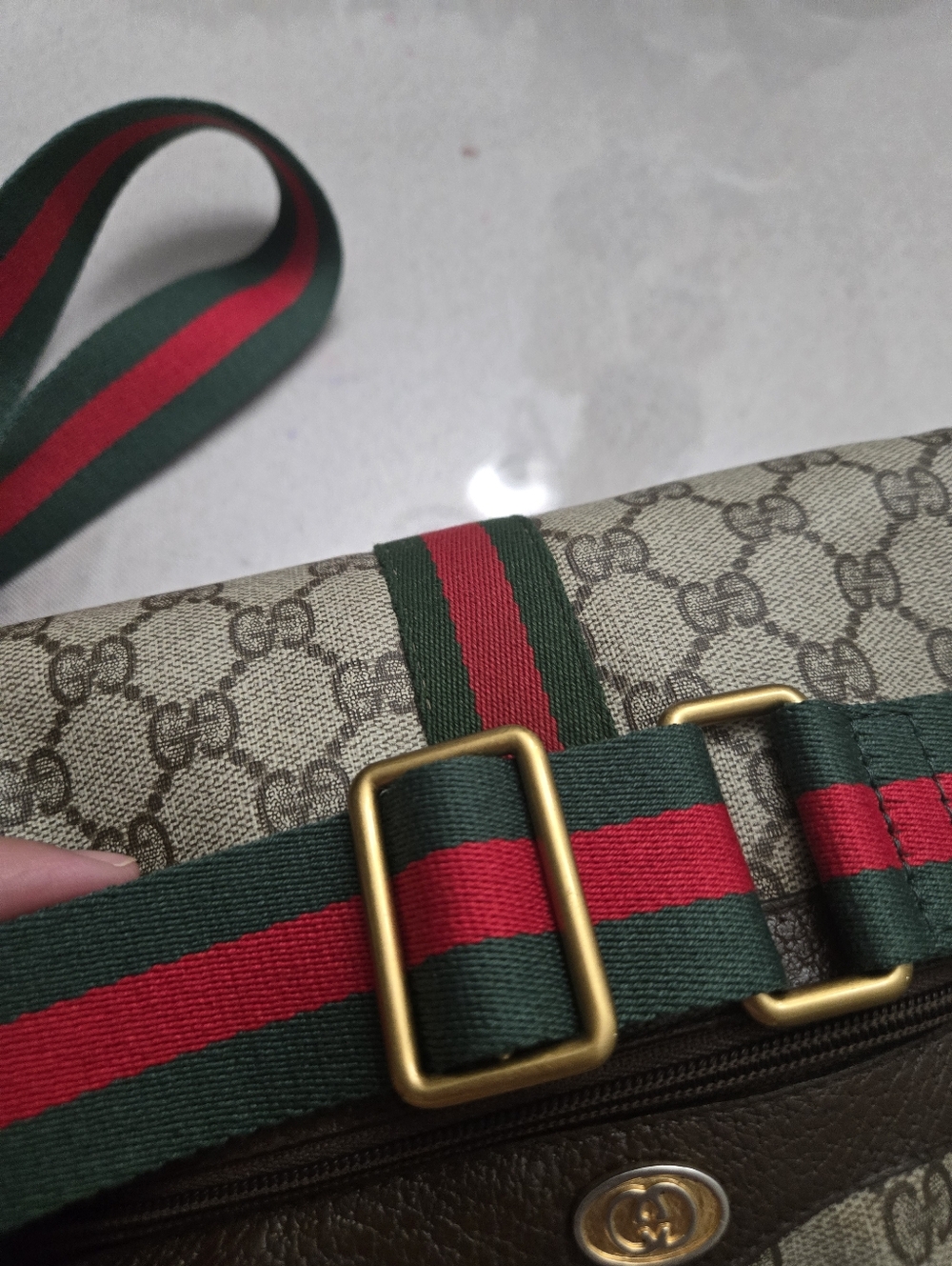 Gucci Beige GG Monogram Crossbody with Green and Red Web Stripe - Picture 11 of 12
